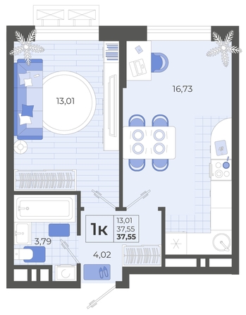 
   Продам 1-комнатную, 37.55 м², Высочество, литера 2

. Фото 8.