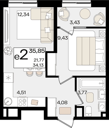 
   Продам 2-комнатную, 35.85 м², Патрики, литер 1.5

. Фото 8.