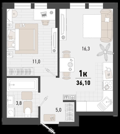 
   Продам 1-комнатную, 36.1 м², Барса, 3В литер

. Фото 1.