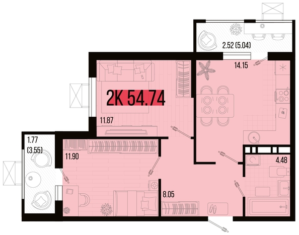 
   Продам 2-комнатную, 54.74 м², Цветной бульвар, литер 3

. Фото 4.