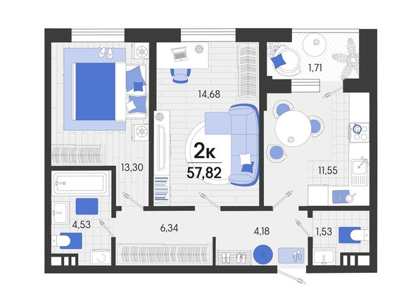 
   Продам 2-комнатную, 58.3 м², Белые росы, литера 9

. Фото 4.