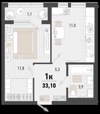 
   Продам 1-комнатную, 33.1 м², Барса, 4Б литер

. Фото 1.