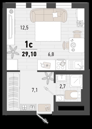 
   Продам 1-комнатную, 29.1 м², Барса, 4В литер

. Фото 1.