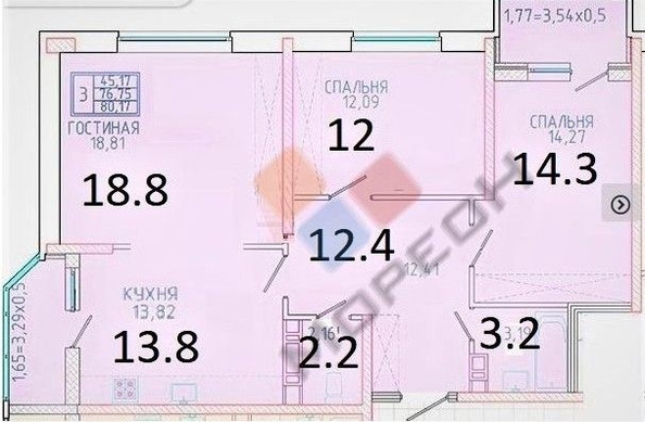 
   Продам 3-комнатную, 77.4 м², Героя Сарабеева В.И. ул, 3/1

. Фото 17.