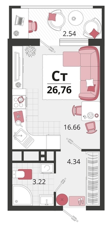 
   Продам 1-комнатную, 26.76 м², Природная ул, 10Б к20

. Фото 4.