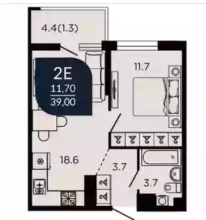 
   Продам 1-комнатную, 42 м², Отражение, 2 очередь литера 4

. Фото 10.