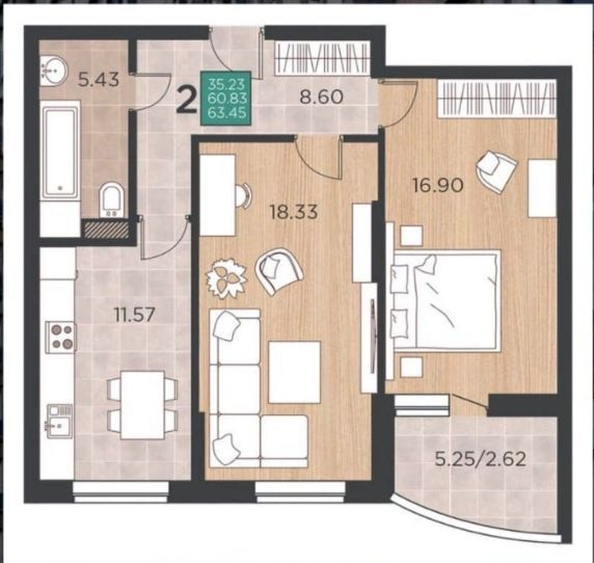 
  Продается 2-комн. квартира 64 м². Фото 1.