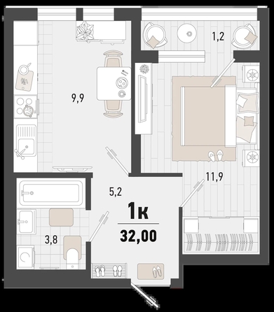 
   Продам 1-комнатную, 32 м², Барса, 4В литер

. Фото 1.