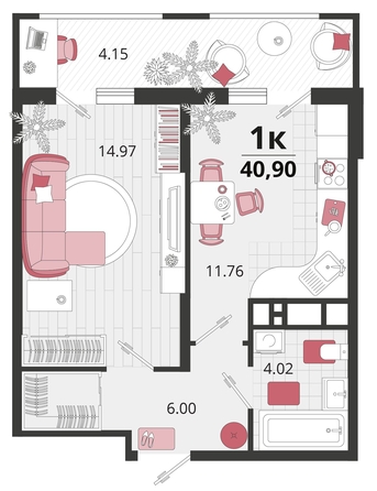 
   Продам 1-комнатную, 40.9 м², Родные просторы, литера 25

. Фото 4.