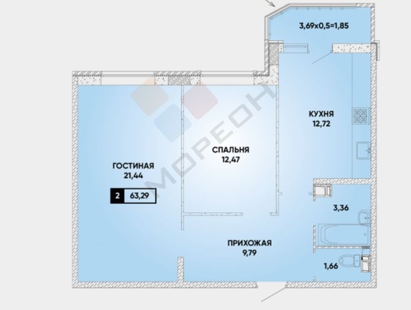 
   Продам 2-комнатную, 63 м², Мурата Ахеджака ул, 10а

. Фото 6.