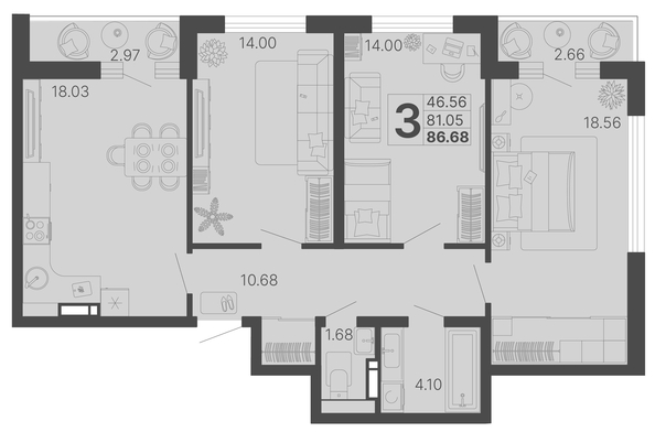 
   Продам 3-комнатную, 83.87 м², Светский лес, литер 4

. Фото 1.