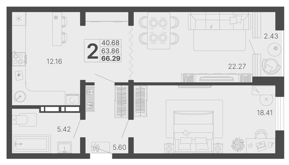 
   Продам 2-комнатную, 65.08 м², Светский лес, литер 4

. Фото 1.