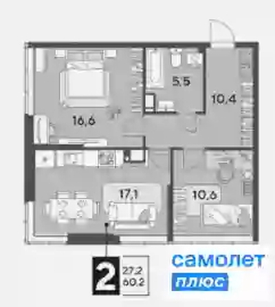 
   Продам 2-комнатную, 60.2 м², Марины Цветаевой ул, 7 к2

. Фото 5.