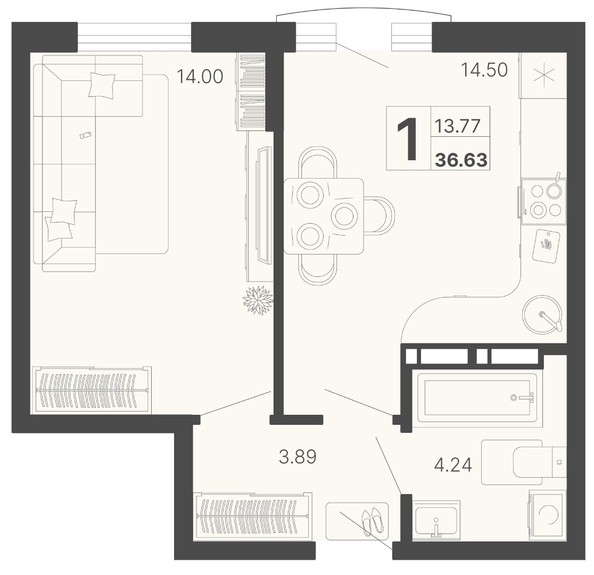 
   Продам 1-комнатную, 33.88 м², Краснодонская ул, 46

. Фото 3.