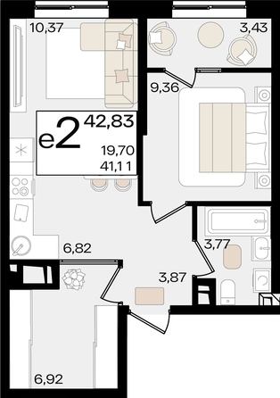 
   Продам 2-комнатную, 42.83 м², Патрики, литер 1.3

. Фото 7.