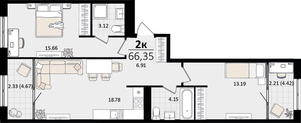 
   Продам 2-комнатную, 66.35 м², Патрики, литер 5.1

. Фото 7.