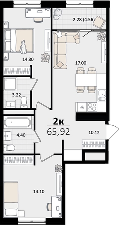 
   Продам 2-комнатную, 65.92 м², Патрики, литер 4.1

. Фото 7.