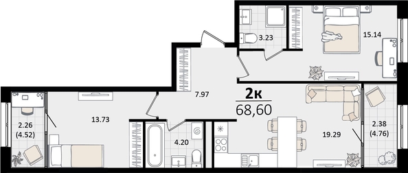 
   Продам 2-комнатную, 68.6 м², Патрики, литер 2

. Фото 8.