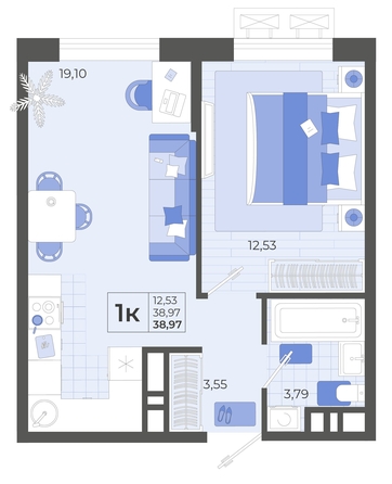 
   Продам 1-комнатную, 38.97 м², Высочество, литера 2

. Фото 4.