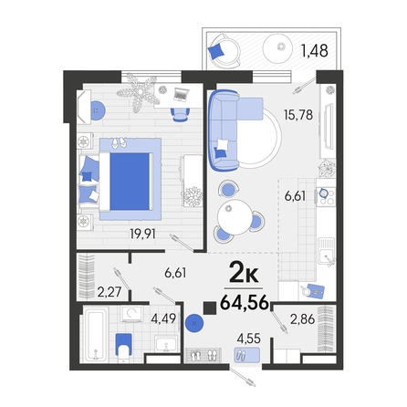 
   Продам 2-комнатную, 64.87 м², Белые росы, литера 7

. Фото 10.