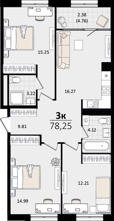 
   Продам 3-комнатную, 78.25 м², Патрики, литер 4.1

. Фото 7.