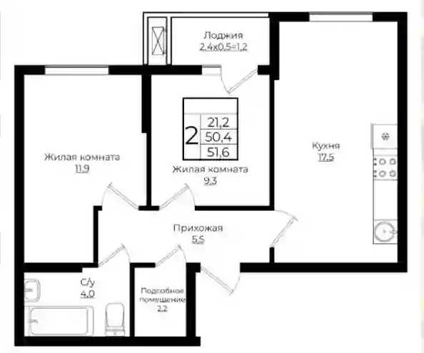 
  Продается 2-комн. квартира 51.6 м², в ЖК Клубный квартал Европа, 5, литера 7. Фото 9.