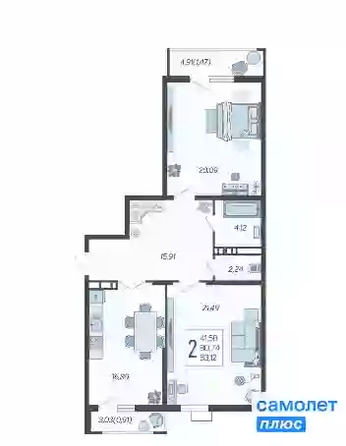 
   Продам 2-комнатную, 83.12 м², Режиссёр, литера 3

. Фото 4.