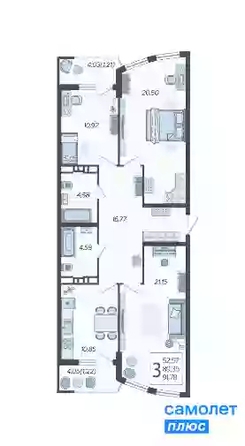 
   Продам 3-комнатную, 91.78 м², Режиссёр, литера 3

. Фото 4.