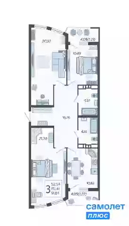 
   Продам 3-комнатную, 91.84 м², Режиссёр, литера 3

. Фото 4.