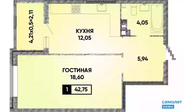 
   Продам 1-комнатную, 42.75 м², Губернский, литера 35

. Фото 16.