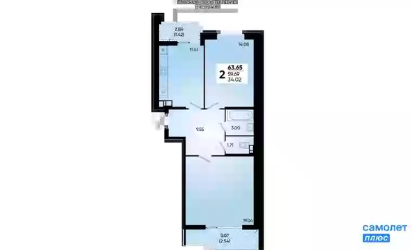 
   Продам 2-комнатную, 63.65 м², Губернский, литера 35

. Фото 16.