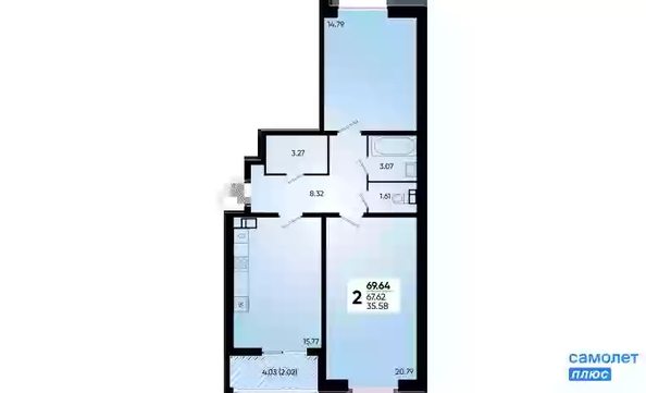 
   Продам 2-комнатную, 69.64 м², Губернский, литера 35

. Фото 16.