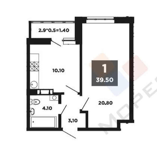 
   Продам 1-комнатную, 38.4 м², Мурата Ахеджака ул, 12к3

. Фото 7.