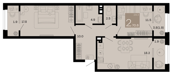 
   Продам 2-комнатную, 70.6 м², Хозяин морей, литер 1

. Фото 1.