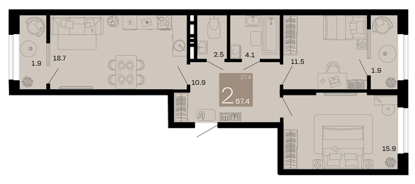 
   Продам 2-комнатную, 67.4 м², Хозяин морей, литер 1

. Фото 1.