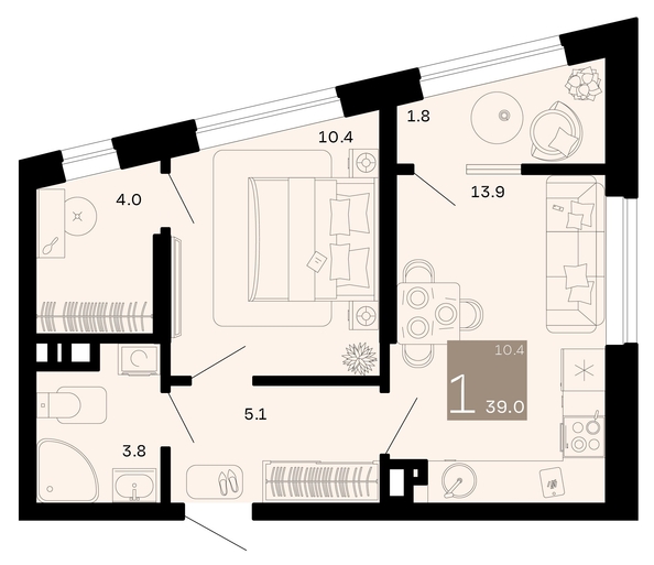 
   Продам 1-комнатную, 39 м², Хозяин морей, литер 2

. Фото 1.