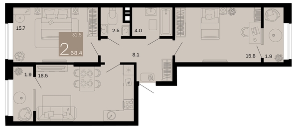 
   Продам 2-комнатную, 68.4 м², Хозяин морей, литер 2

. Фото 1.