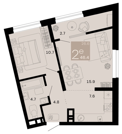 
   Продам 2-комнатную, 46.4 м², Хозяин морей, литер 2

. Фото 1.