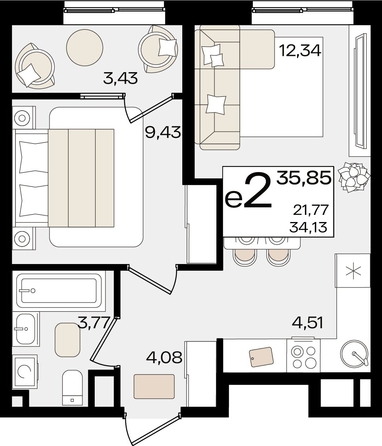 
   Продам 2-комнатную, 35.85 м², Патрики, литер 1.5

. Фото 4.