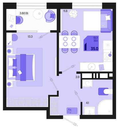 
   Продам 1-комнатную, 35 м², Первое место, квартал 1.4, литер 2

. Фото 1.