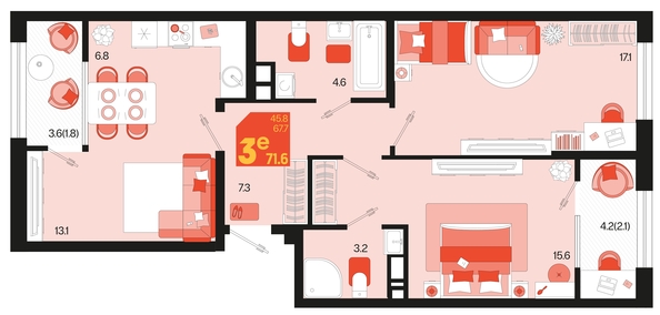 
   Продам 3-комнатную, 71.6 м², Первое место, квартал 1.4, литер 2

. Фото 1.