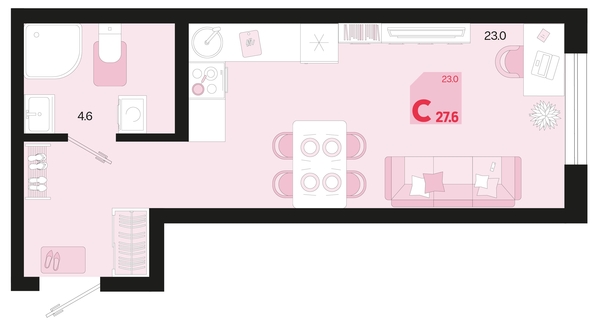 
   Продам 1-комнатную, 27.6 м², Первое место, квартал 1.4, литер 2

. Фото 1.