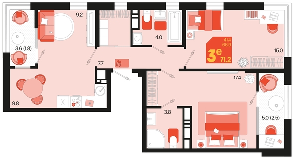 
   Продам 3-комнатную, 71.2 м², Первое место, квартал 1.4, литер 2

. Фото 1.