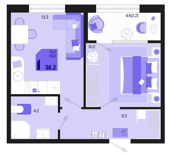 
   Продам 1-комнатную, 36.2 м², Первое место, квартал 1.5, литер 1

. Фото 1.