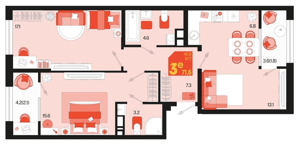 
   Продам 3-комнатную, 71.6 м², Первое место, квартал 1.5, литер 1

. Фото 1.