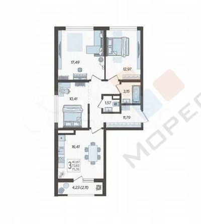 
   Продам 3-комнатную, 74.3 м², Питерская ул, 40к3

. Фото 18.