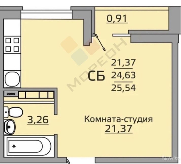 
   Продам студию, 24.7 м², Заполярная ул, 39к4

. Фото 19.