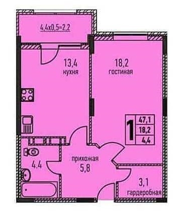 
   Продам 1-комнатную, 47 м², Таманская ул, 121к1

. Фото 17.