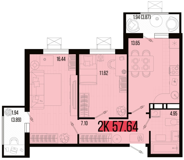 
   Продам 2-комнатную, 57.64 м², Цветной бульвар, литер 4

. Фото 4.