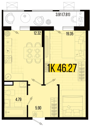 
   Продам 1-комнатную, 46.27 м², Цветной бульвар, литер 4

. Фото 4.